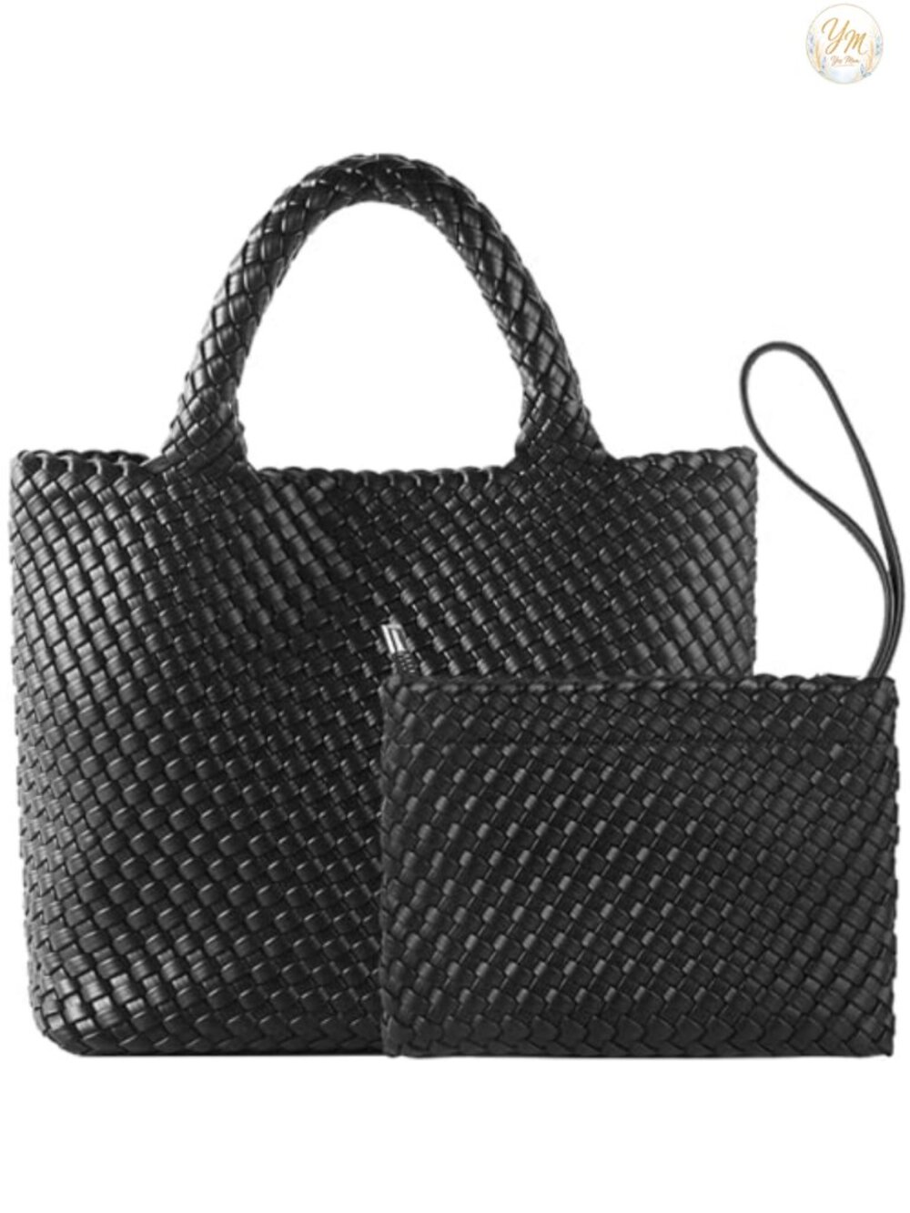 Woven Tote Bag Vegan Leather Large Capacity Shoulder Bag Travel Handbag
